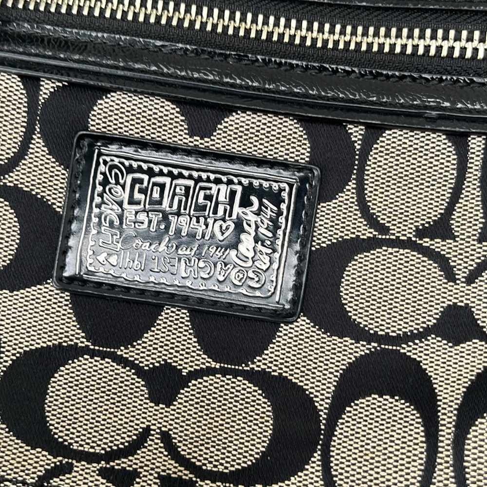COACH Poppy Crossbody Monogram Bag Black and Tan with Heart Zipper - Picture 7 of 10